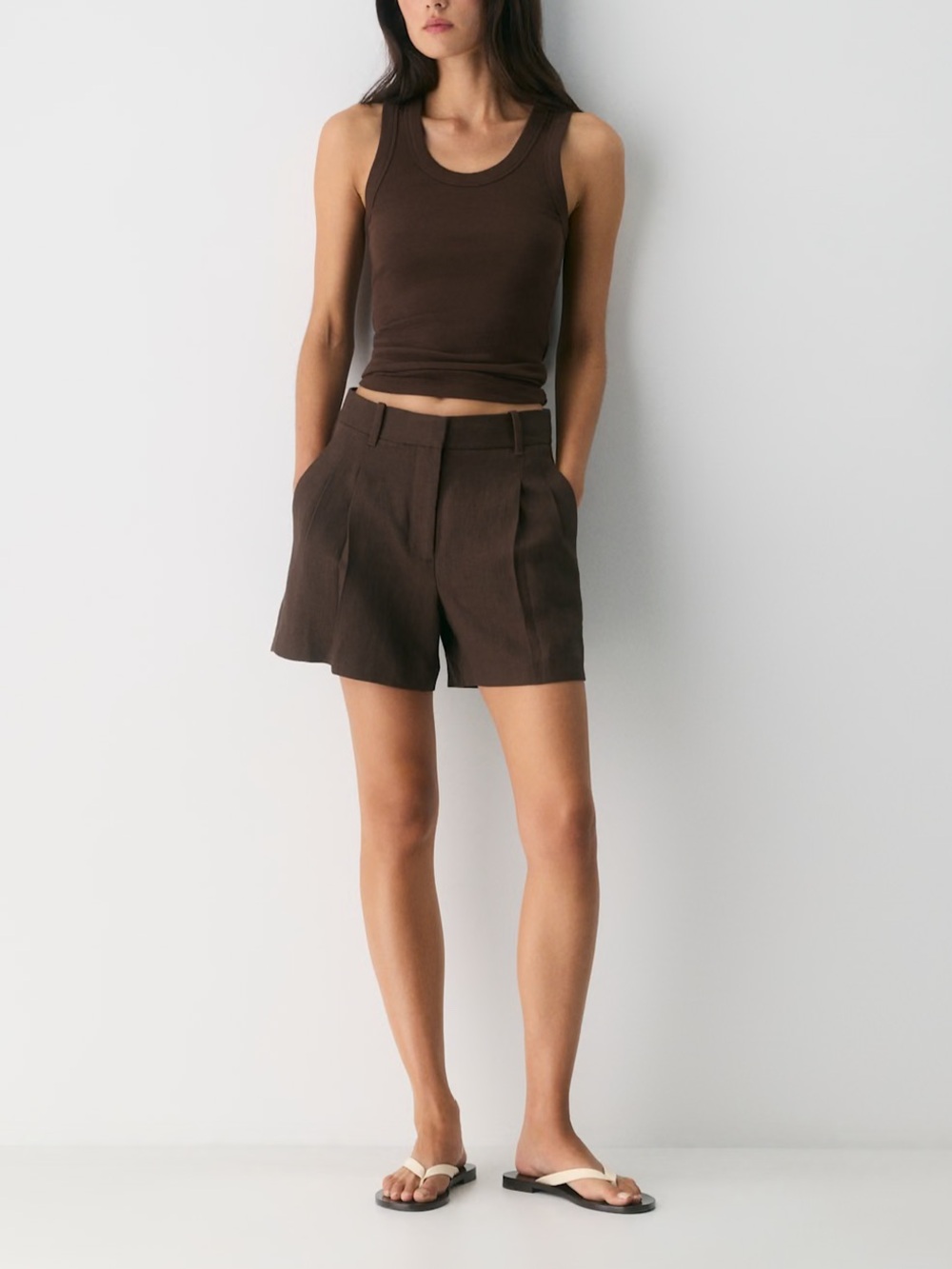Aritzia Women's Dark Brown High-Waist Tailored Shorts